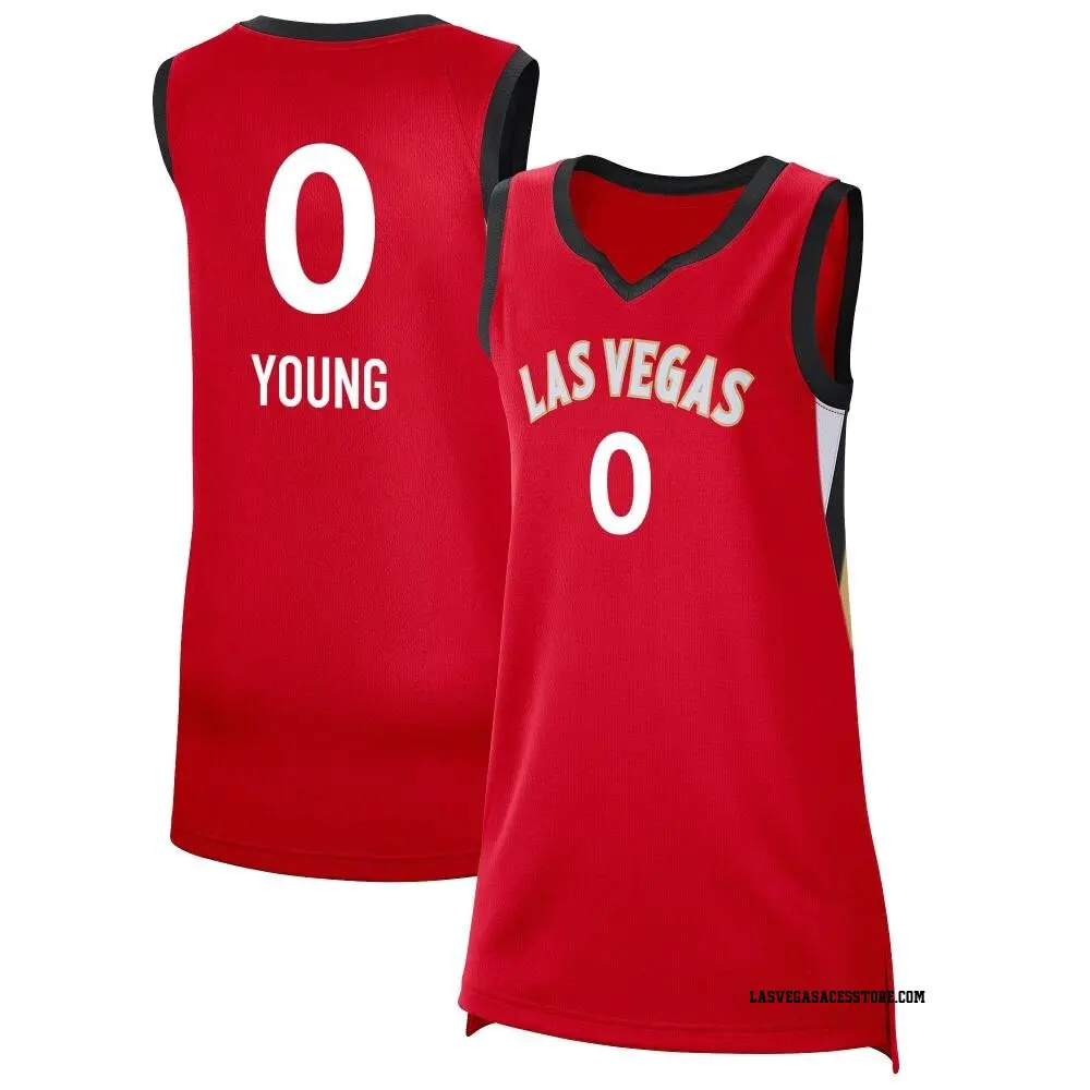 Women's Jackie Young ＃0 Explorer Edition Victory Red Las Vegas Aces 2021 Jersey
